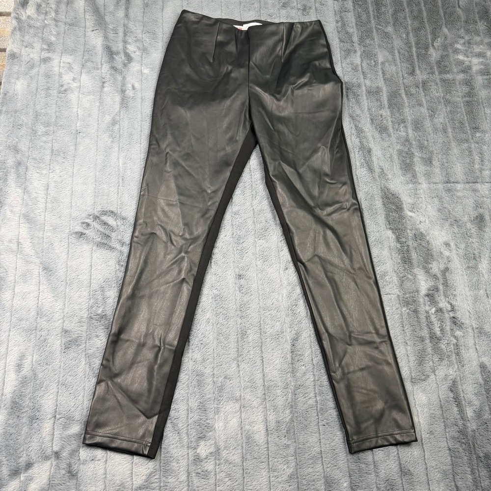 Calvin Klein Womens Black Faux Leather Front Leggings Pull On Pants Size 4